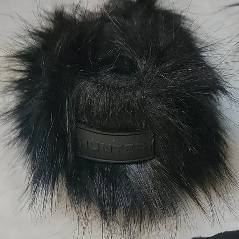 HUNTER Girl's Black Faux Fur Fold Over Glam‎ Preppy Y2K Winter Rain Boot Socks M